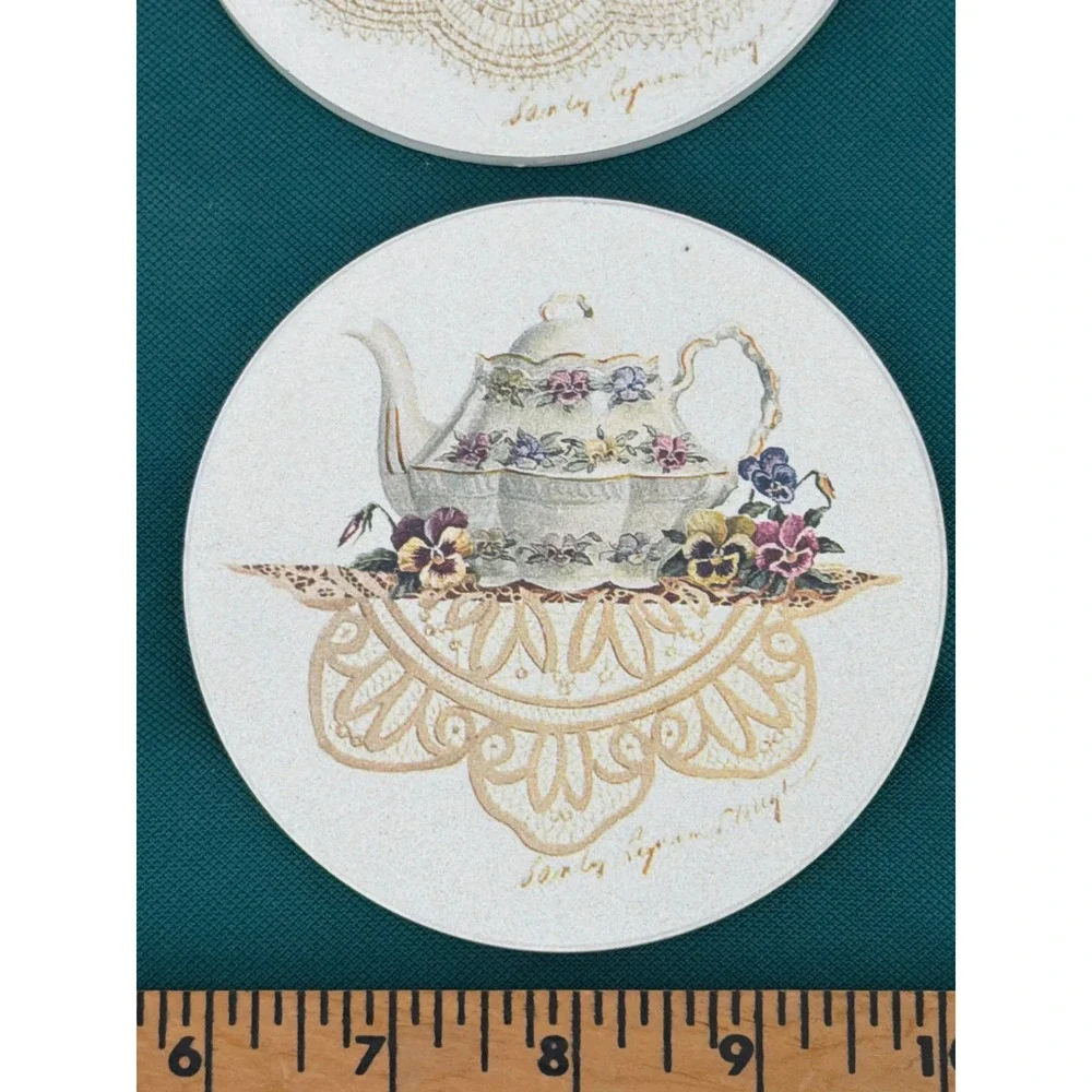 CoasterStone Sandy Lynam Clough Teapot Absorbent Stone Coasters Set of 4‎ Round